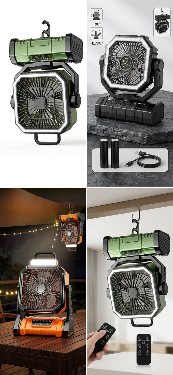 Ventilateur Sans Fil 20 000 mAh – Lumière LED & Télécommande