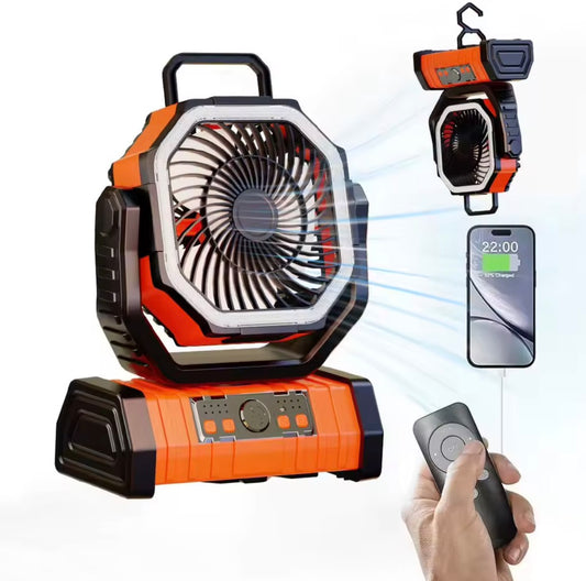 Ventilateur Sans Fil 20 000 mAh – Lumière LED & Télécommande